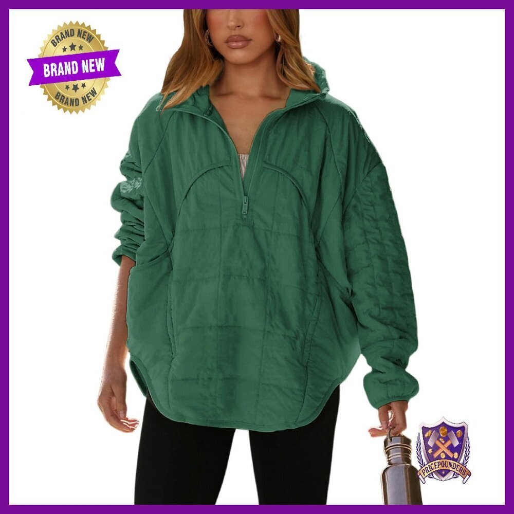 Oversized Quilted Pullover Jacket Half Zip Puffer Lightweight Women's XS-2XL